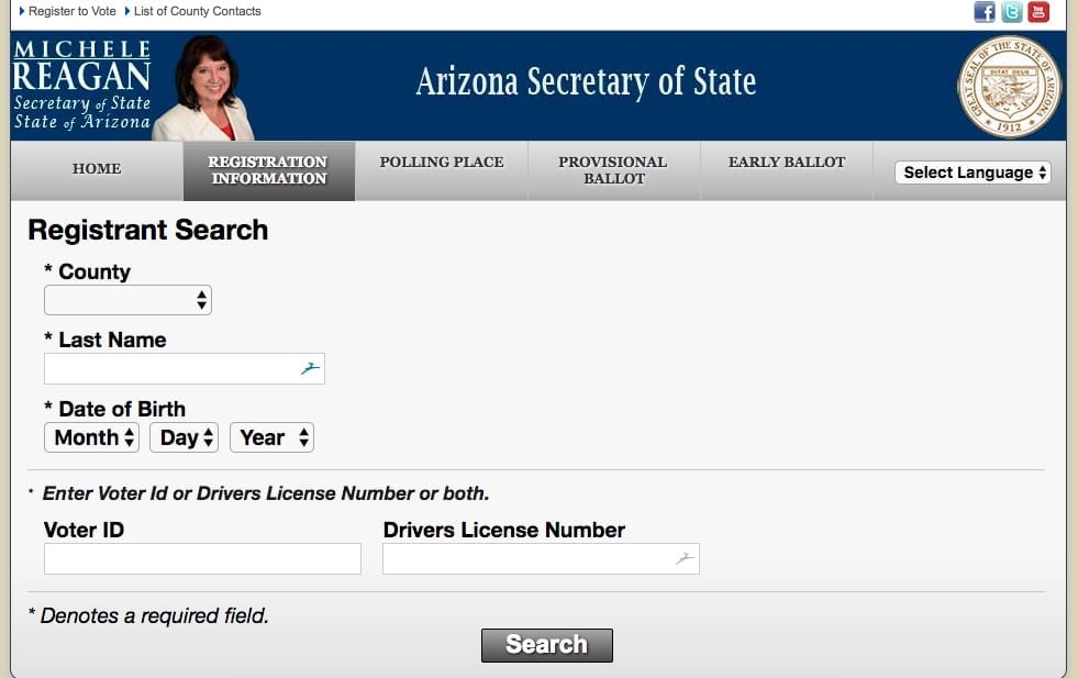 Find your Arizona voter registration status at the Secretary of State's website