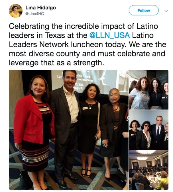 Lina Hidalgo at the Latinos Leaders Network, representing Harris County. 