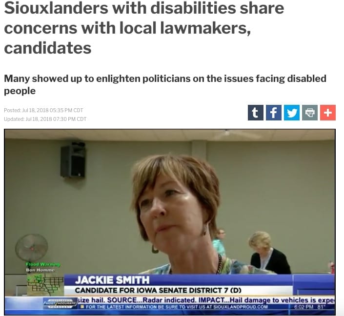 Jackie Smith speaks at the Disabilities resource Center of Siouxland