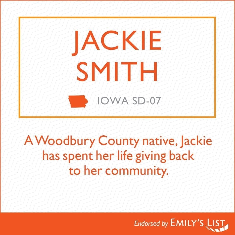 Jackie Smith in Iowa is endorsed by Emily's List