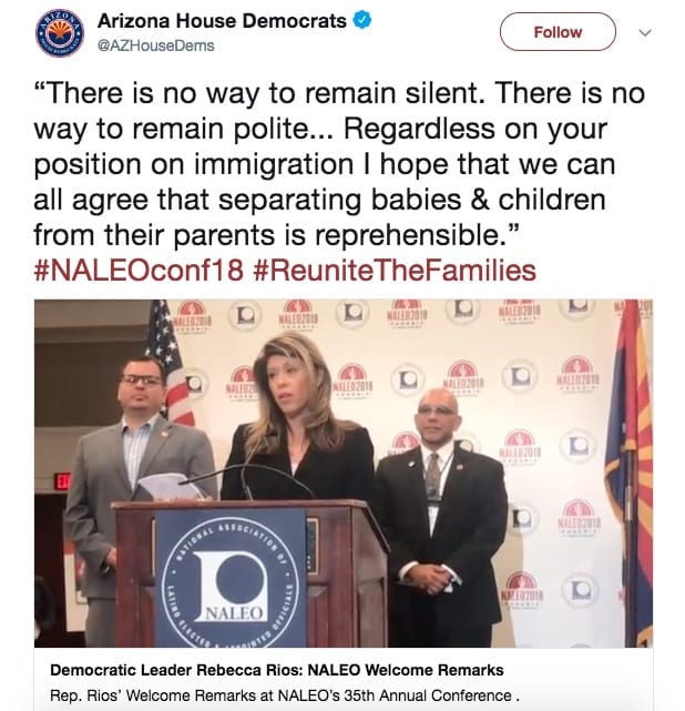 Arizona House Democrats' tweet showing Rep Rios speaking at the NALEO conference 