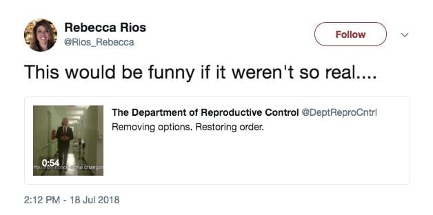 Rebecca Rios reblog on Twitter of The Department of Reproductive Control's tweet