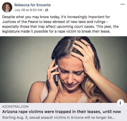 Rebecca Wininger is running for Justice of the Peace in Encanto, Phoenix, AZ.