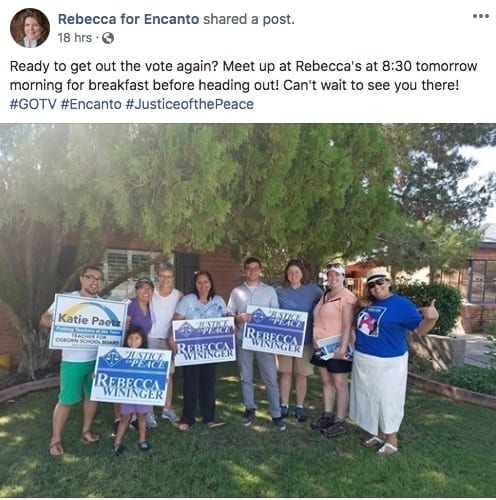 Rebecca Wininger is canvassing in Phoenix, Arizona for Justice of the Peace