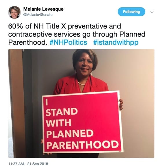 Melanie Levesque supporting Planned Parenthood in Twitter post