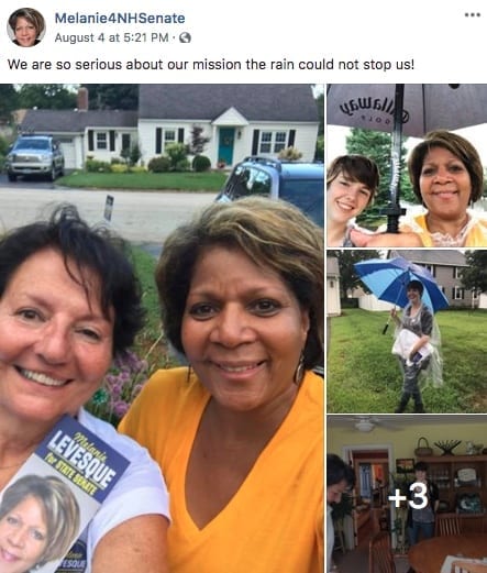 Melanie Levesque Facebook post of her canvassing in Brookline