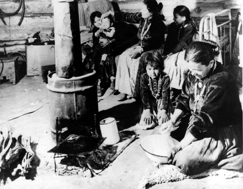 A Navajo baby with their family in 1945