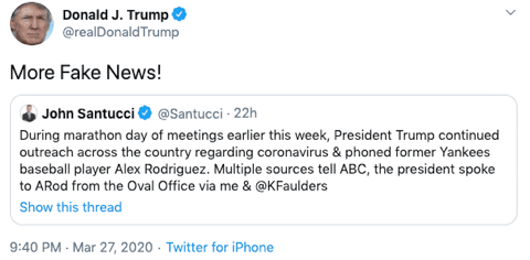 Trump Alex Rodriguez COVID-19 tweet