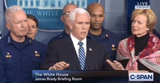VP Mike Pence appears with coronavirus task force on March 15.