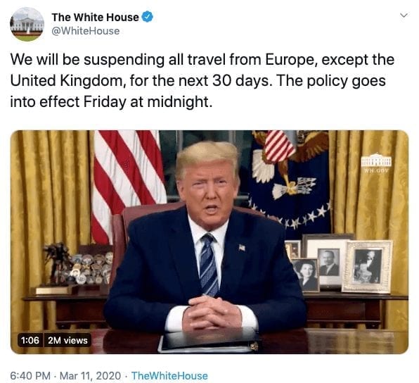 Trump Europe travel ban tweet