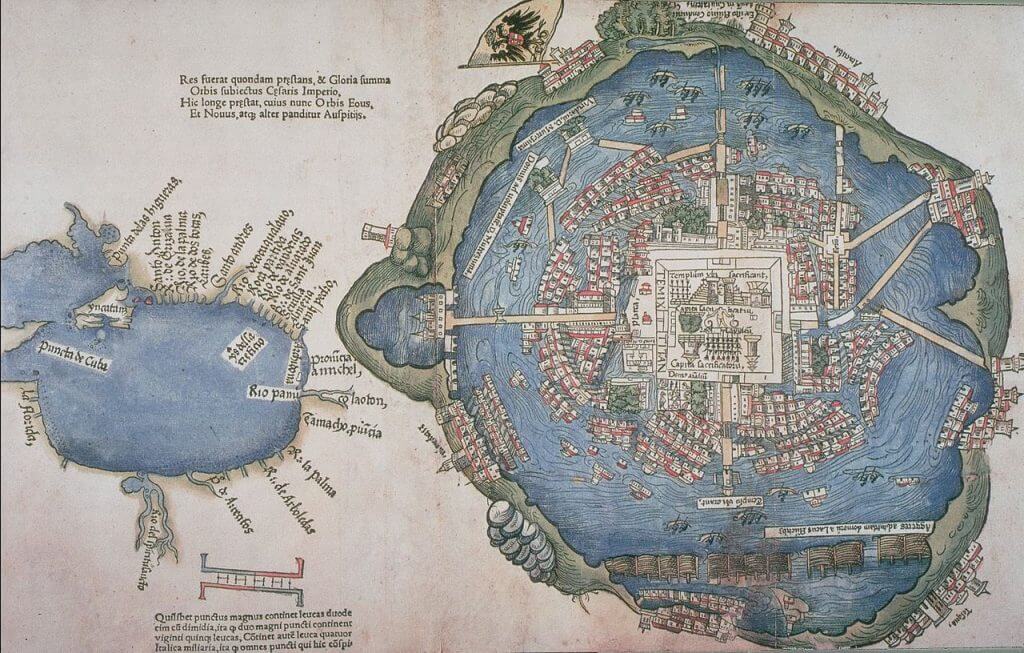Map of Aztec city of Tenochtitlan