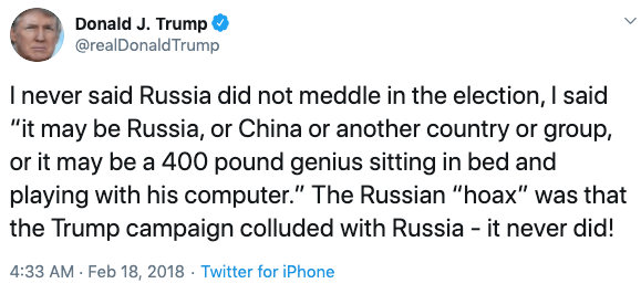 Trump attacks the Russia investigation on Twitter in 2018.