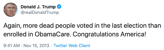 Trump tweet that dead people voted for Obama in 2012.