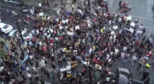 Police drone footage of Black Lives Matter protest.