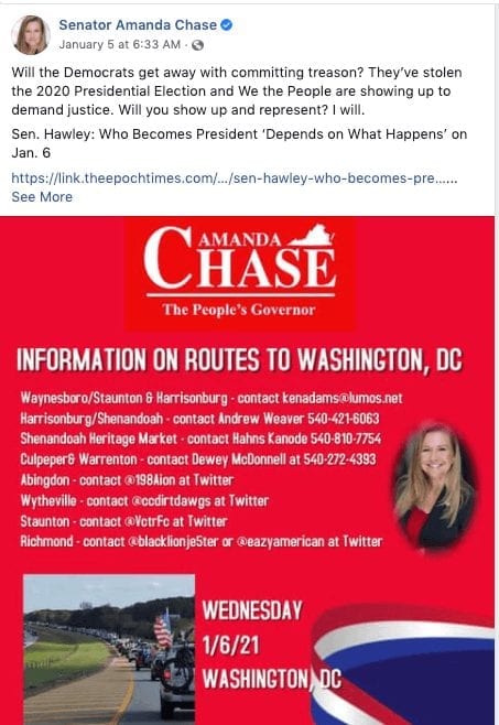 Amanda Chase flyer on routes to take for Capitol march.