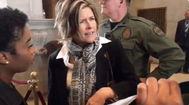 Terri Lynn Weaver talks to Black protesters in 2019.