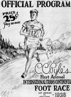 Official 1928 poster of the Trans-Continental Foot Race, or Bunion Derby, put on by C.C. Pyle