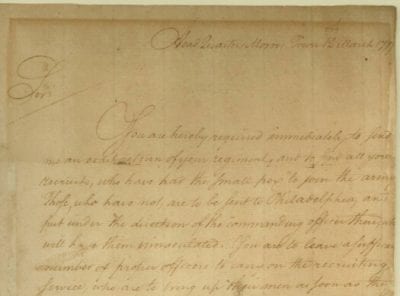 Letter from Washington about smallpox inoculations of new recruits