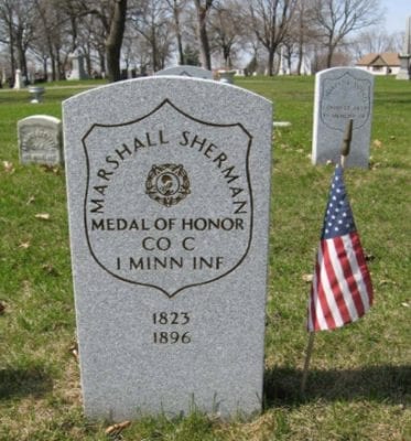 Gravestone of Pvt Marshall Sherman in Minnesota