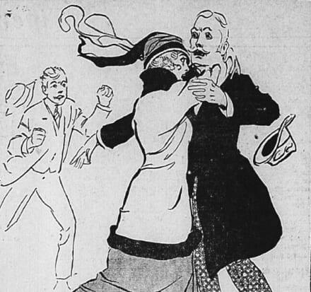 Depiction of Constance Kopp arresting Matthesius.