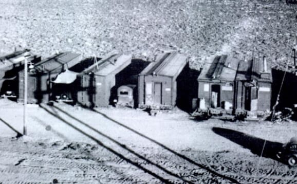 Row of bunkhouses that Filipino farm workers lived in