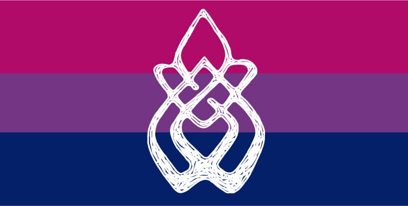 Bisexual flag with sexual assault symbol over it