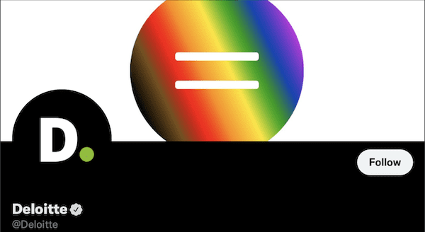 Deloitte Twitter bio with rainbow during Pride