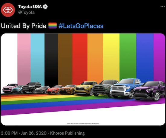 Pride tweet from Toyota in 2020
