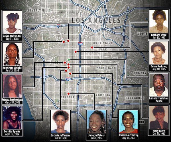 Map of the Grim Sleeper's victims in LA
