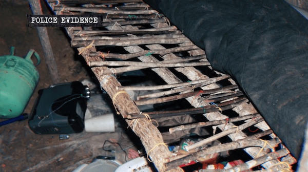 Bed made of sticks in the bunker