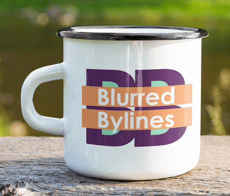 Blurred Bylines logo on mug