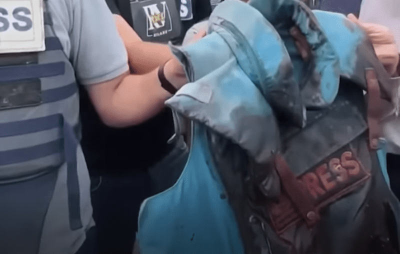 Bloodied press vest of a Palestinian journalist killed by Israel