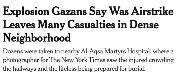 New York Times headline about Israeli airstrike that fails to mention Israel or the airstrike