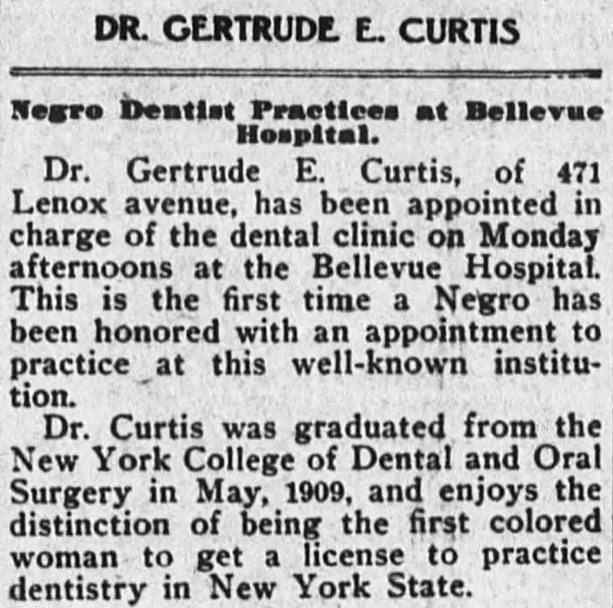 Article about Gertrude Curtis in New York