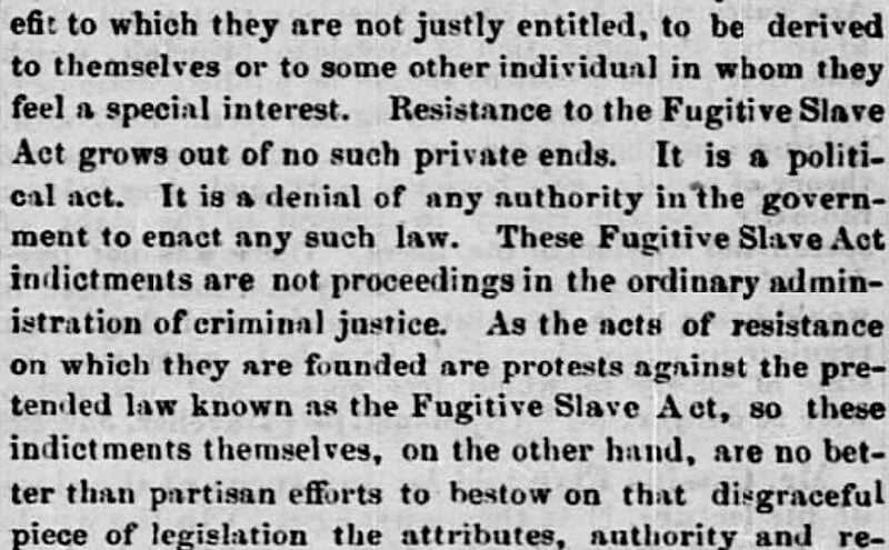 Argument supporting abolitionists efforts to resist Fugitive Slave Act